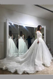 Luxurious Ball Gown Long Sleeves Court Train Lace Applique Wedding Dresses N429