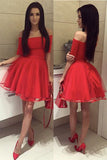 Red Half Sleeves Off-the-shoulder Tulle Ruched Homecoming Dress,Short Red Prom Dresses,N334
