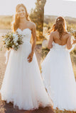 Sexy Sweetheart White Tulle Backless Beach Wedding Dress with Lace,Long Bridal Dresses,N346