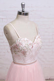 Spaghetti Straps Pink Lace Flora Tulle Sweetheart Backless Wedding Dresses Prom Dresses N820