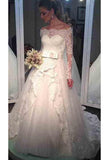 Elegant Tulle Lace Off-the-shoulder Bridal Dresses Long Sleeve Wedding Dresses N935