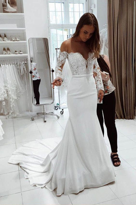 Off the Shoulder Long Sleeves Mermaid Wedding Dresses