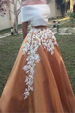 Two Piece Off the Shoulder Prom Dress, Vintage Appliqued Long Formal Dress