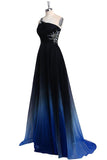 Ombre A Line One Shoulder Beading Chiffon Prom Dresses Gradient Formal Dresses N732