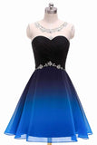 A Line Sleelveless Ombre Homecoming Dress, Gradient Formal Beaded Cocktail Dress N1675