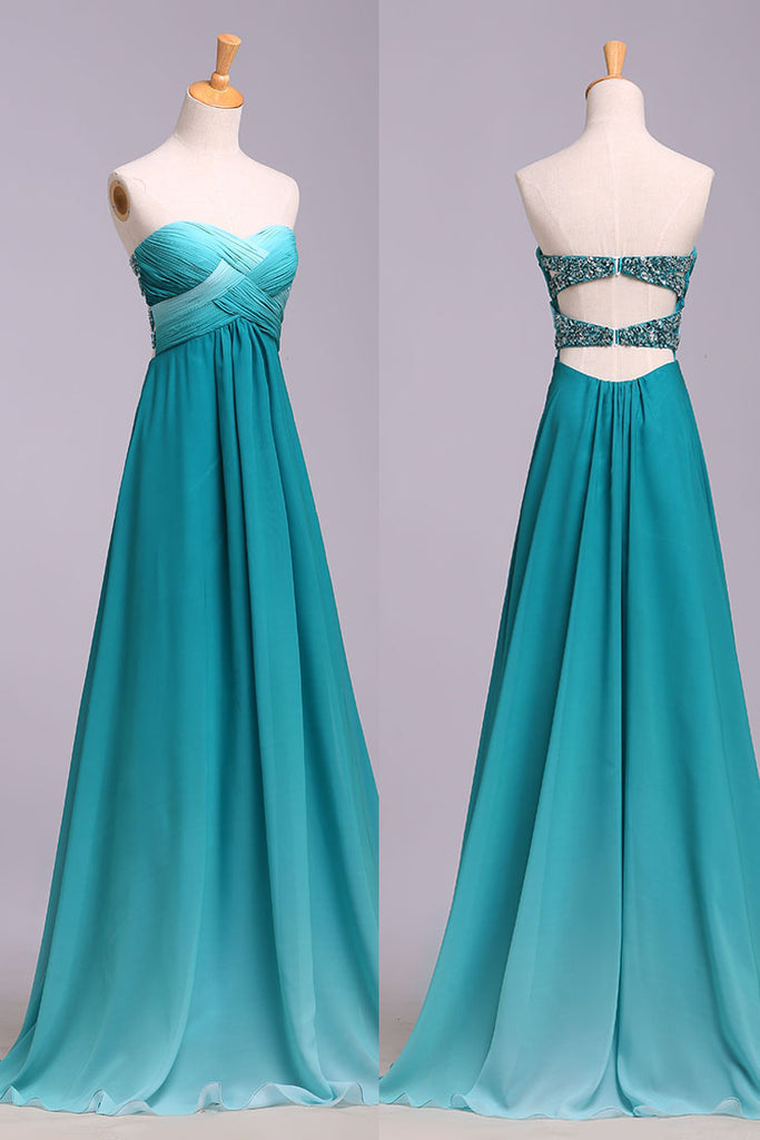 Ombre Sweetheart Long Chiffon Prom Dress with Sequins, Open Back Gradient Prom Gown N1206