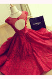 Burgundy A Line Sleeveless Lace Homecoming Dress N1009