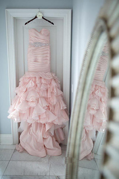 Gorgeous Sweetheart Ruffles Pleats Mermaid Wedding Dresses with Beading,N546