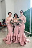 New Style Off the Shoulder Long Sleeve Memaid Bridesmaid Dress with Ruffles N1816