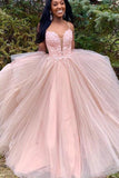 Spaghetti Straps Tulle Long Prom Dress with Lace Appliques, New Pink Long Party Dress N2466