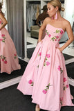 A Line Strapless Floor Length Printed Prom Dress, Long Floral Evening Dresses N1211