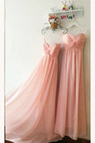 Peach Sweetheart Long Chiffon Bridesmaid Dresses Floor Length Pleats Bridesmaid Dresses N1126