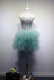 Pool Blue Sparkly Sweetheart Sequins Tulle Short Cocktail Dress, Mini Homecoming Dress N778