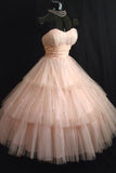 Princess Sweetheart Tulle Tea Length Homecoming Dress, Puffy Strapless Short Prom Dress