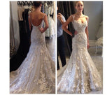 Mermaid Straps Sleeveless Tulle Wedding Dresses With Appliques