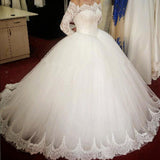 Ball Gown Long Sleeve Wedding Dresses with Lace Off the Shoulder Tulle Bridal Dresses N1113