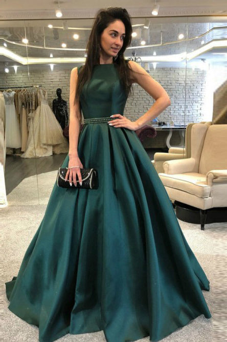 Jade Backless Evening Dress, Elegant Sleeveless Long Formal Dress N1546