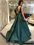 Dark Green Backless Evening Dresses Elegant Sleeveless Long Formal Dresses N1546