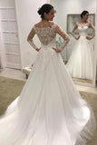 Puffy Wedding Dress with Long Sleeves, Gorgeous Tulle Bridal Dress with Beads N1798