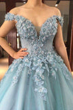 Off the Shoulder Beading Floor Length Tule Prom Dresses with Flowers N1776