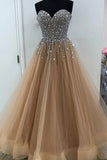 Puffy Sweetheart Floor Length Beading Prom Dress, Glitter Tulle Long Formal Dress with Crystals N2564