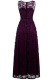 Purple Sleeveless Lace Bridesmaid Dresses Floor Length Lace Prom Dresses N1856