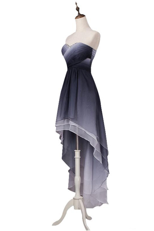High Low Sweetheart Ombre Prom Dresses Unique Pleated Homecoming Dresses with Sequins N1676