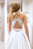A Line Criss Cross Back Satin Wedding Dress with Pockets Bridal Dress N1119