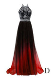 A Line Halter Gradient Chiffon Long Beading Prom Dresses N662