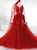 Elegant Backless Black Tulle Wedding Dresses With Appliques Modest Prom Dresses Y0307