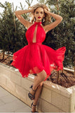 Red High Neck Sleeveless Chiffon Homecoming Dresses N1851