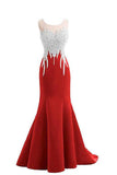 Red Mermaid Sleeveless Prom Dress with Appliques, Long Formal Dress with Sparkles N1583