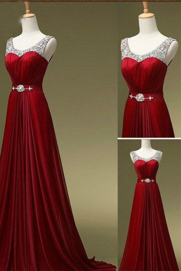 A Line Scoop Sleeveless Long Bridesmaid Dress with Sequins, Cheap Bridesmaid Dress