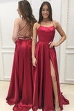 Red Spaghetti Strap Split Formal Dress, Sexy Long Prom Dress with Side Slit N1614