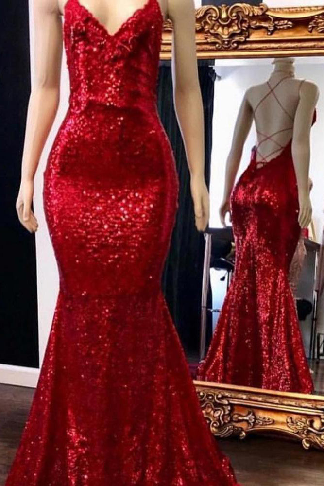 Sparkly Sequins Prom Dress Mermaid with Spaghetti Straps, Long Party Dresses N1364
