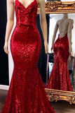 Sparkly Sequins Prom Dress Mermaid with Spaghetti Straps, Long Party Dresses N1364