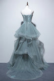 Spaghetti Straps Tulle Princess Formal Evening Party Dresses Long Formal Prom Dresses