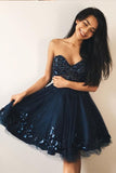 Navy Blue Sweetheart Beading Homecoming Dresses with Appliques N1921