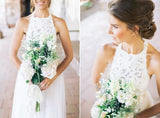 Jewel Sleeveless Lace Tulle Beach Wedding Dresses