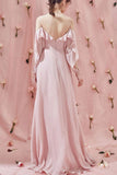 Pink Spaghetti Straps Ruffles Chiffon Prom Dresses N2640