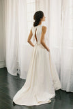 Two Pieces High Low Satin Wedding Dresses A Line Jewel Bridal Dresses N2593