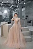 A Line Straps Sleeveless Prom Dress with Beading and Sequins, Long Evening Dress N2661