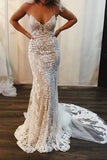 Spaghetti Strap Mermaid Lace Appliqued Wedding Dresses