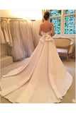 A Line Halter Satin Wedding Dresses  Backless Sleeveless Bridal Dresses with Bow N1570