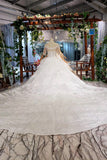 Ball Gown Half Sleeves Lace Bridal Dresses with Sequins Sheer Neck Long Wedding Dresses N1970
