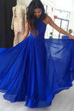 Simple A Line Prom Gown, Halter Royal Blue Chiffon Evening Dress with Keyhole N1250