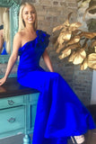 Royal Blue One Shoulder Long Prom Dress, Elegant Floor Length Evening Dresses