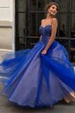 Royal Blue Sweetheart Floor Length Tulle Prom Dress with Beads, A Line Long Formal Dress N2439