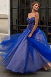 Royal Blue Sweetheart Floor Length Tulle Prom Dress with Beads N2439