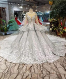 Gorgeous Long Sleeves Beaded Quinceanera Big Wedding Dresses with Flowers